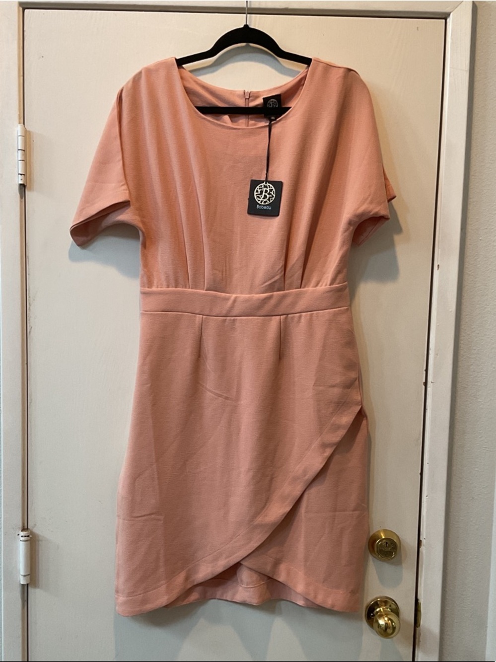 bobeau Dusty Peach Short Sleeve Wrap-Front Mini Dress